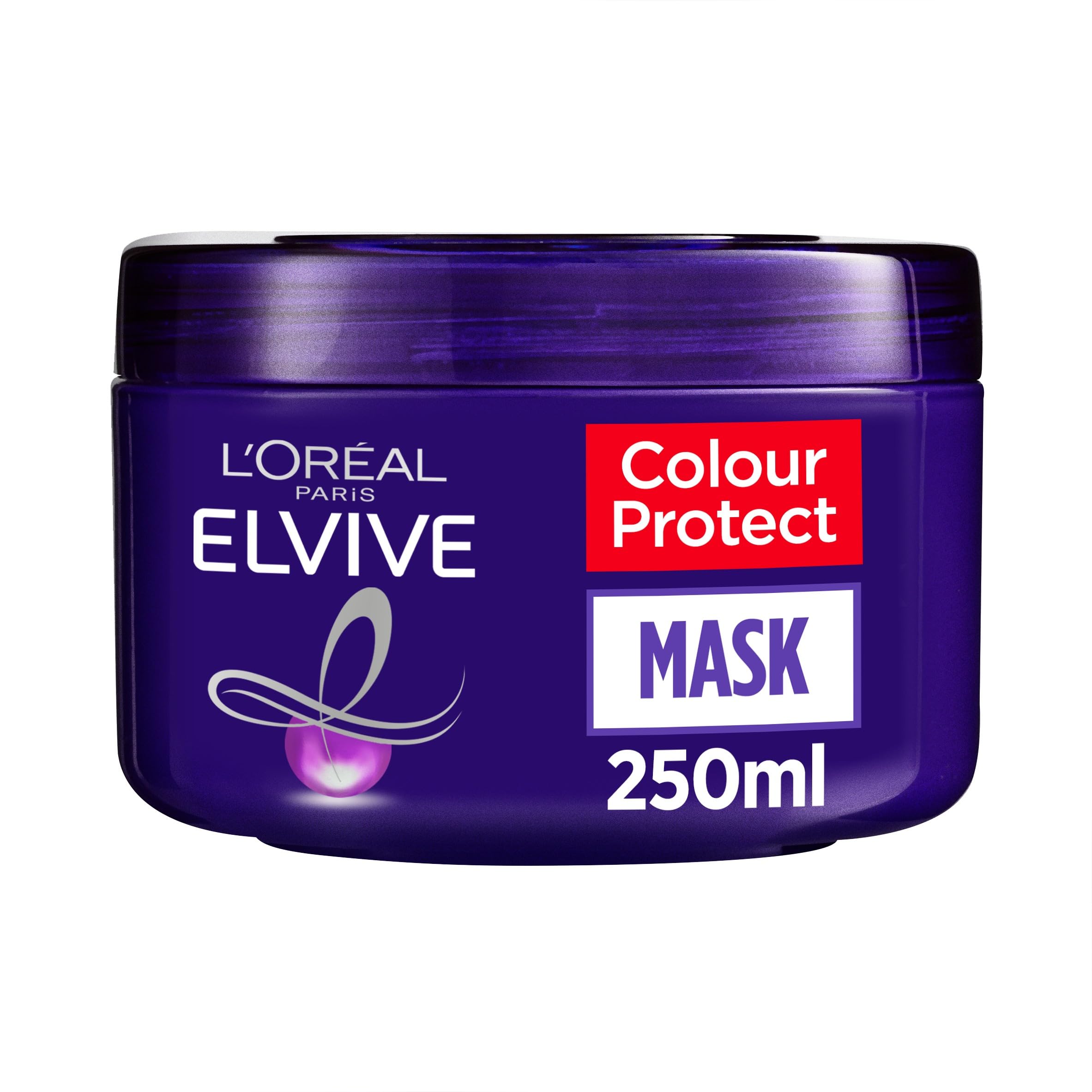 L'Oréal Paris Hair Mask For Brassy Blonde Hair, Elvive Colour Protect Purple Mask With Intense Pigments To Neutralise Yellow Tones In Coloured Hair, Deeply Nourishing Treatment, 250ml
