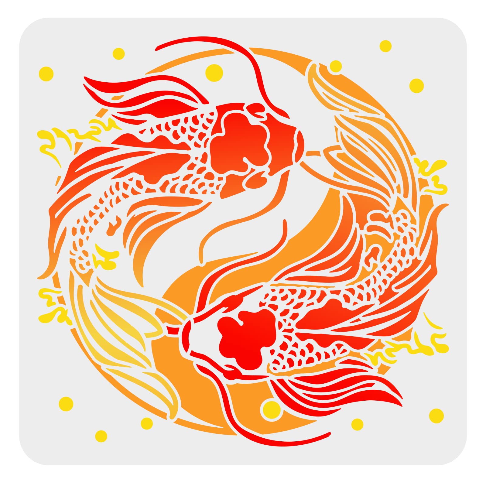 FINGERINSPIRE Koi Stencil 30x30cm Yin Yang Koi Fish Drawing Painting Stencils Template Plastic Koi Fish Pattern Stencil Large Reusable Carp Fish Stencils for Painting Home Crafts Decor