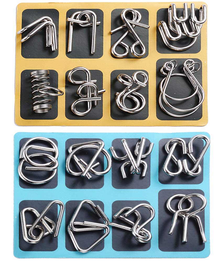 Photo 1 of ******* 2 PACK*****TANCH 16 PCS Type A+B Different Brain Teaser Metal Wire Puzzles IQ Challenge Magic Trick Unlinking & Linking Game Toys for Kids and Adults