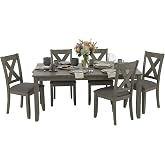 Signature Design by Ashley Caitbrook 7-Piece Dining Set, Gray Wash | Acacia veneer &amp; engineered wood, X-back cushioned chairs, 36x60 inch footprint, Nailhead trim accents