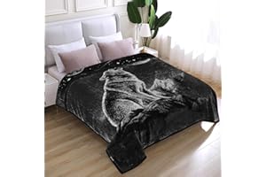 JYK Soft Blanket Korean Mink Blanket, 5 LB Fleece Blanket Queen 75'' x 87'' - 2 Ply Reversible 520GSM Super Soft Plush Flannel Blanket, Thick, Warm Bed Blanket for Autumn Winter - Moon Wolf/Wolf