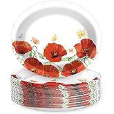 EggSun Poppy Oval Paper Plates 10’’ x 12’’,Large Disposable Heavy Duty and White Buffalo Checked Plaid Paper Plates for Birthday Wedding Bridal Baby Shower Tea Party Supplies,50 Guest