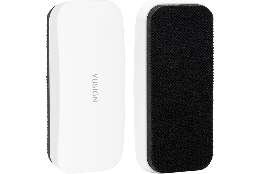 VUSIGN Magnetic Dry Erase White Board Eraser- 2 Pack, White | Strong Magnet & Ergonomic Design Dry Eraser for Glass Board, Calendar Board, Office, Home, School