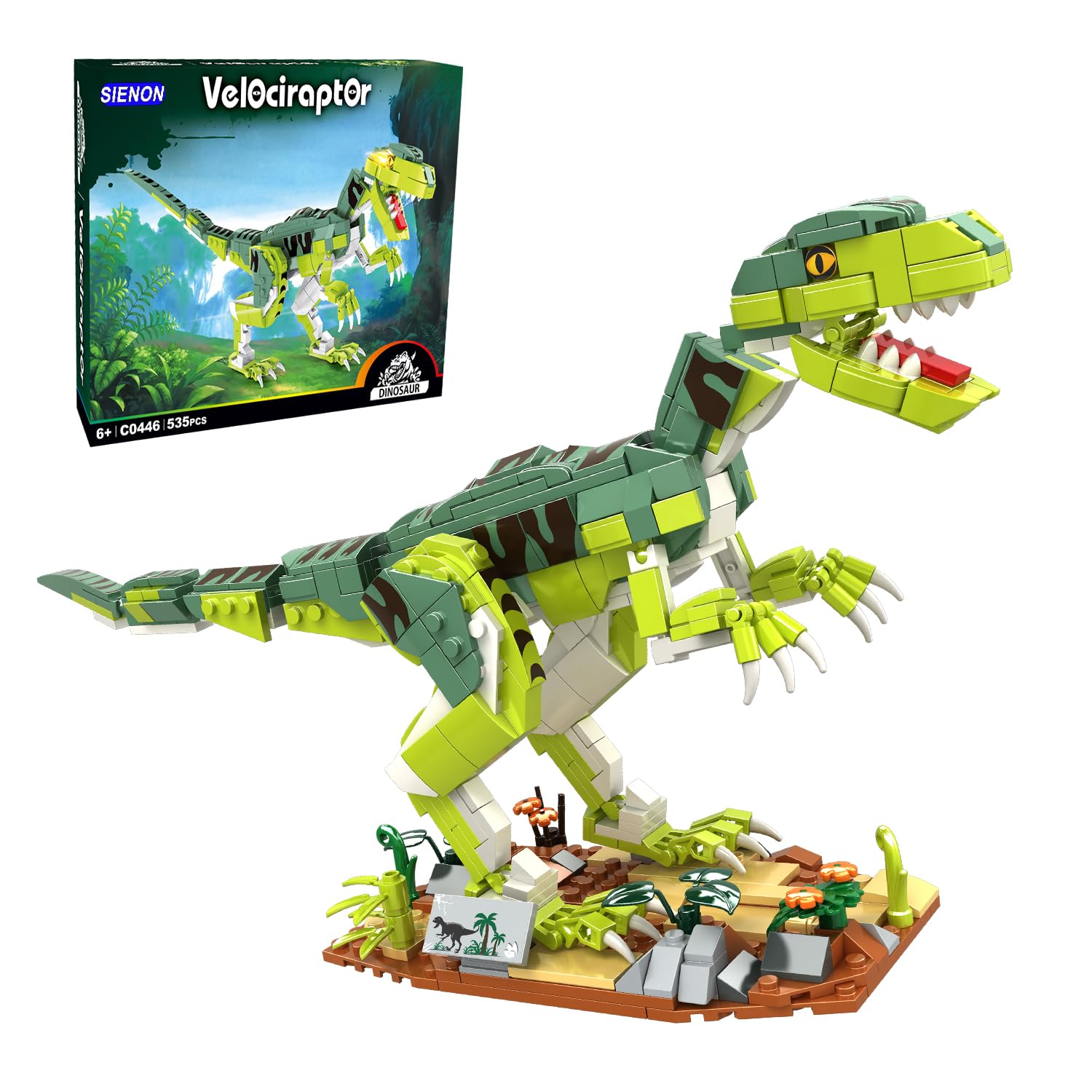 SIENON Creator Velociraptor Dinosaur Building Toy Set, Dinosaur Park World Dominion Raptor Model Toy Building with Movable Jaw, Neck and Joints, 16.3” Dinosaur Toys for Kids 6-14 Years Old (533 Pcs) — image 1