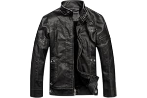 WULFUL Men's Vintage Stand Collar Leather Jacket Motorcycle PU Jacket and Coat