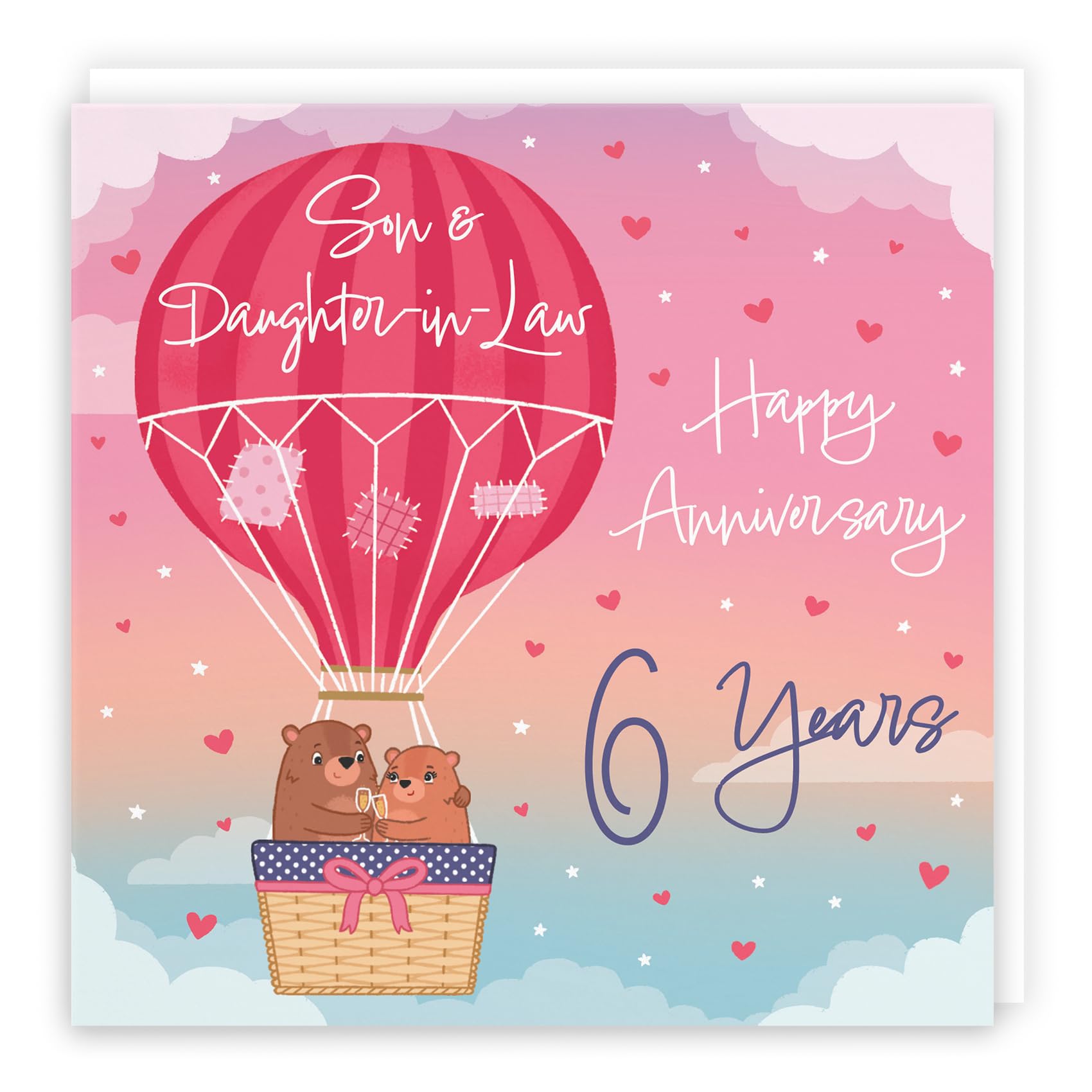 Hunts England - 6th Son And Daughter-in-Law Hot Air Balloon Anniversary Card - Cute Bears - Luxury 6th Anniversary Card For Son And Daughter-in-Law - Son And Daughter-in-Law 6th Anniversary Card — image 1
