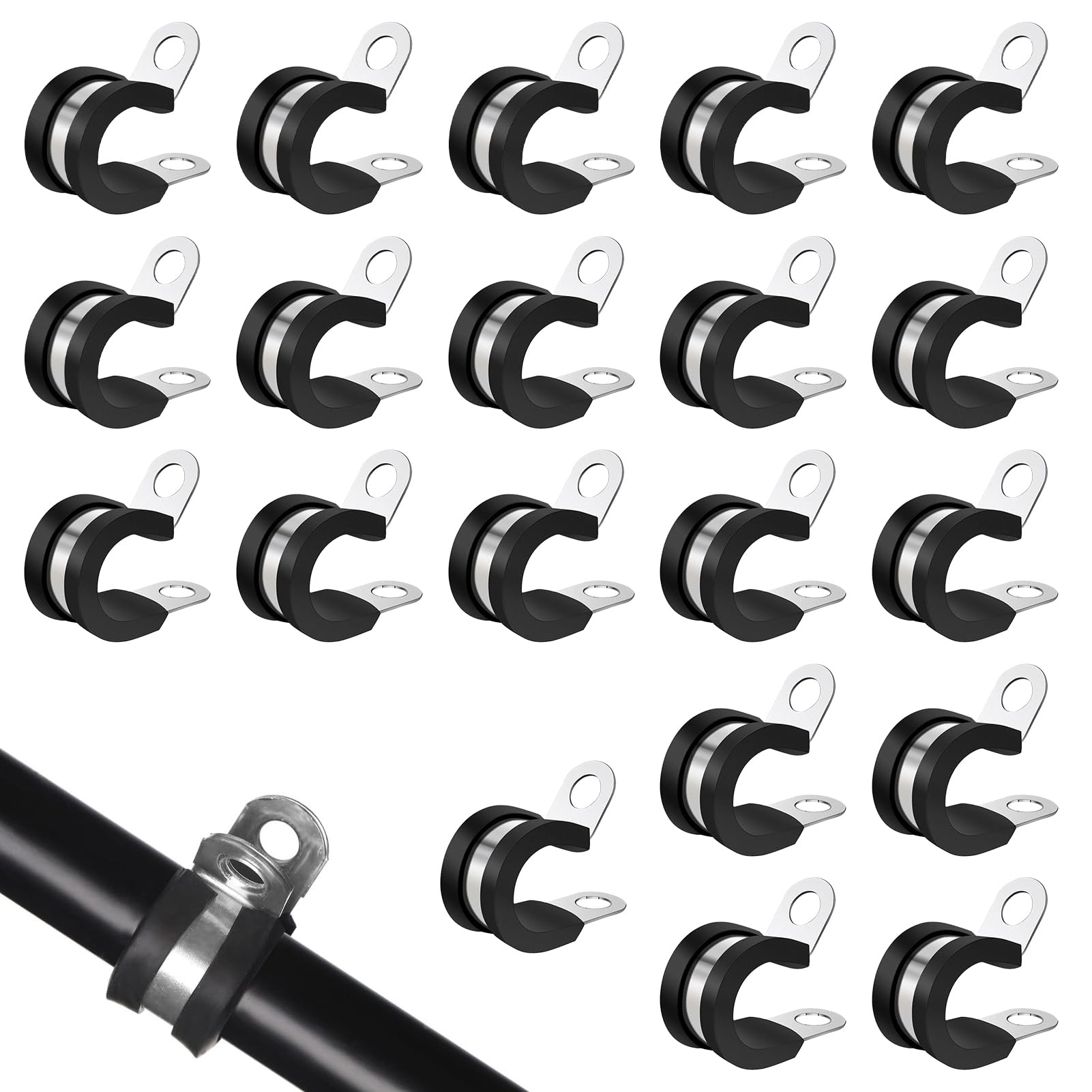 20 Pcs Rubber Lined P Clips Pipe Clamp, 12.7mm (1/2") Diameter Hose Lined Pipe Clamps, Durable Cushioned Cable Clamp for Electrical Automotive Tube Pipe Wire Cord Hose Cable