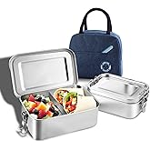 Pulazon Stainless Steel Lunch Container 2 Pack 304 stainless Steel Bento Box Kids Adult(29oz/19oz),Leak Proof Stainless Steel Snack Containers With 1 Compartment and Lunch Bag