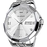 OLEVS Watch for Men Automatic Classic Mechanical Watch Diamond Mirror Stainless Steel Dress Casual Waterproof Day/Date Calendar