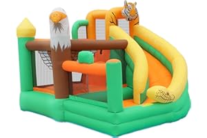 INFLATEFLY Bounce House with Slide for Kids, Inflatable Bouncy Castle with Blower, Basketball Hoop and Toss Game for Parties