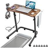 Adjustable Height Standing Desk for Walking Pad, Treadmill Desk with Wheels | Mobile Walking Pad Desk with Power Outlet, Cup Holder, Portable Laptop Table for Indoor Cycling/Bike Trainer &amp; Office Use