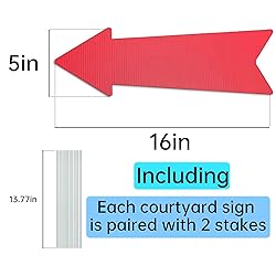Red Arrow Signs with Stakes 16 x 5 Inches,This Way