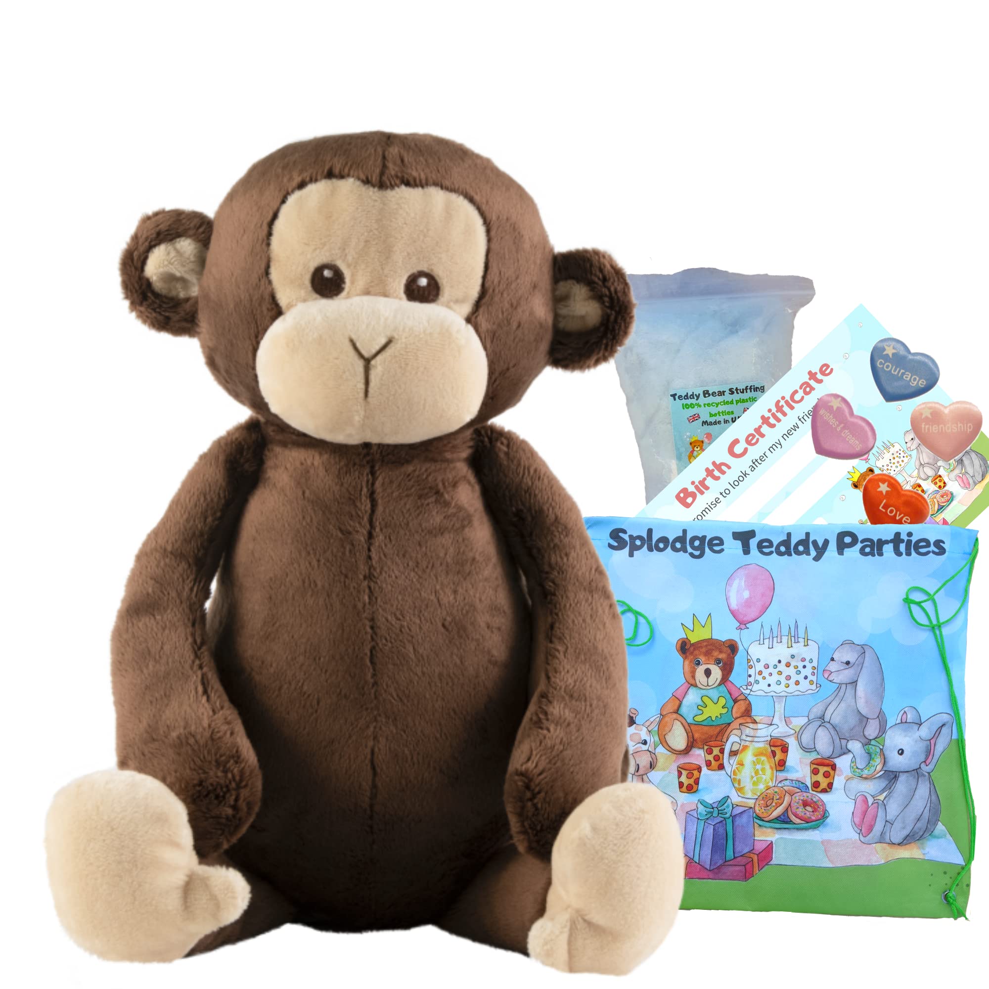 Cuddly Plush Monkey - Build your own Teddy Bear Making Kit - 16"/40cm - no sew - Plush soft toy gift for boys and girls