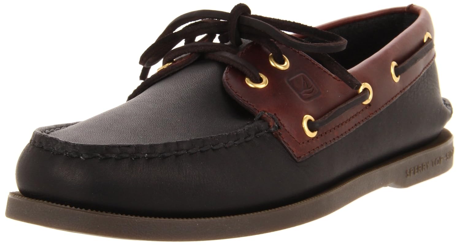Sperry TopSider Men's A/O 2Eye Boat Shoe, Black/Amaretto, 9.5 W US
