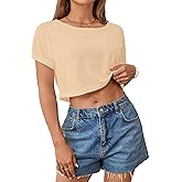 JDEEO Women's Sheer Mesh Crop Top See Through Short Sleeve Casual Loose Fit Summer Tee Shirt