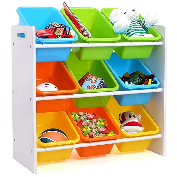 Homfa Kinder Aufbewahrungsregal Kinderregal Spielzeugregal Spielzeugkiste Kommode mit 9 Kunststoffkästen für Spielzeug und Bü