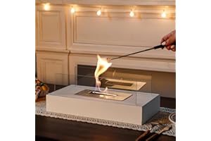 NEWIMAGE Tabletop Fireplace with Two-Sided Glass 14" L Portable Tabletop Fire Bowl Pot Clean Burning Bio Ethanol Ventless Fireplace for Indoor Outdoor Patio Parties Events (White)