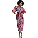 Maggy London Womens Short Flutter Sleeve Faux Wrap Midi Dress