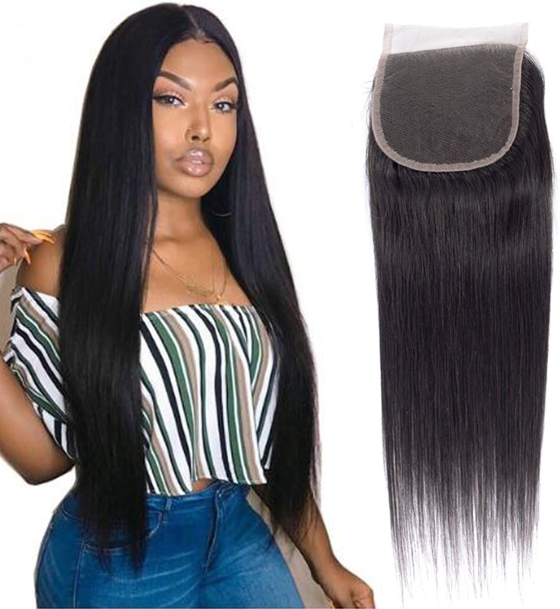 Brazilian Closure Straight Lace Closure Virgin Human Hair 4x4 Free Part 100% Unprocessed Human Hair 18 inch Cloaure Natural Color Black