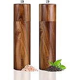 XWXO 2 Pack Acacia Wooden Salt and Pepper Grinder Set 8 Inches Refillable Salt and Pepper Mills Adjustable Coarseness, Acacia