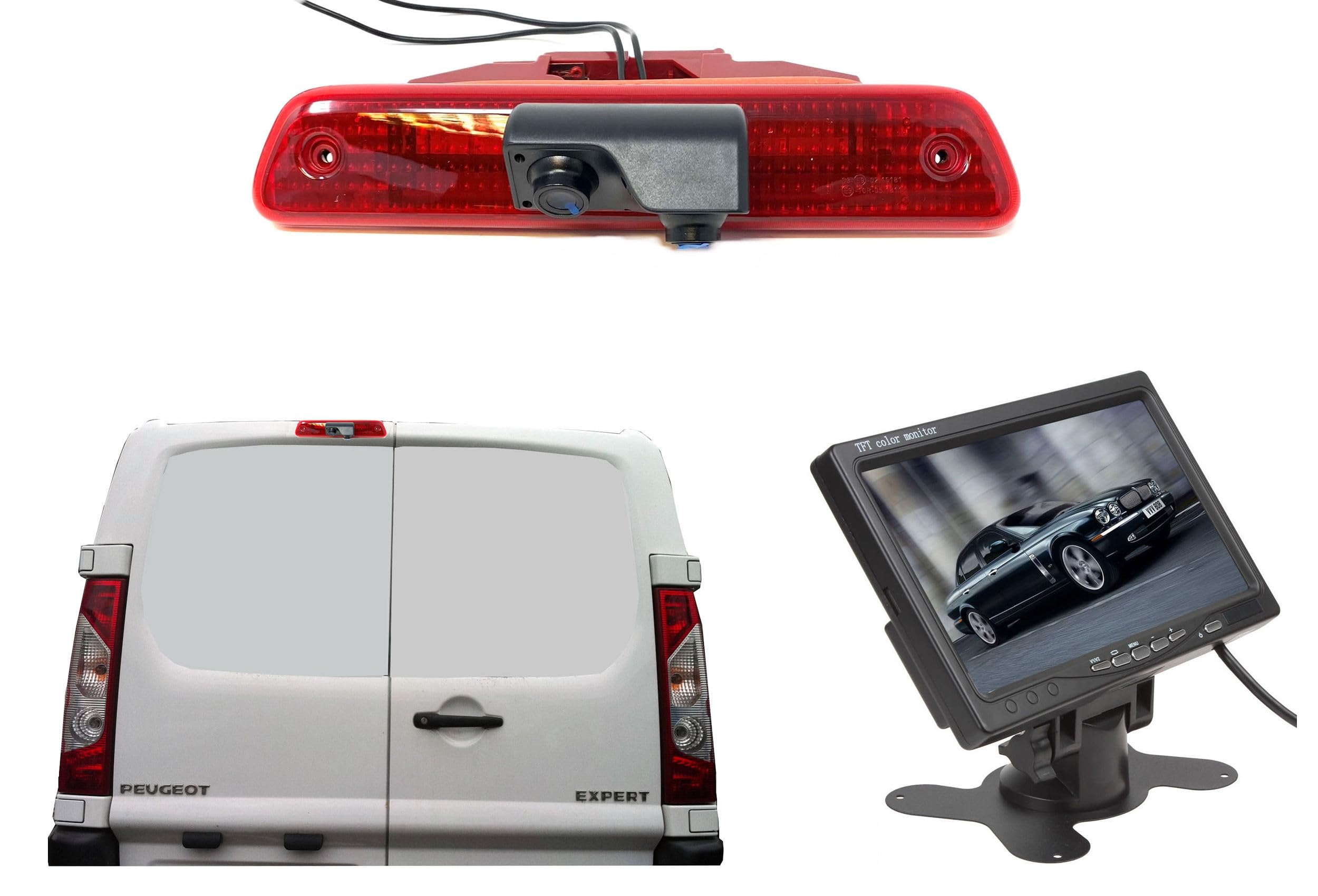 Dolphin Automotive Dual Twin Rear View Parking Brake Light Reversing Camera Fits Peugeot Expert Vans 2007-2016 (With 7" Dash Monitor)