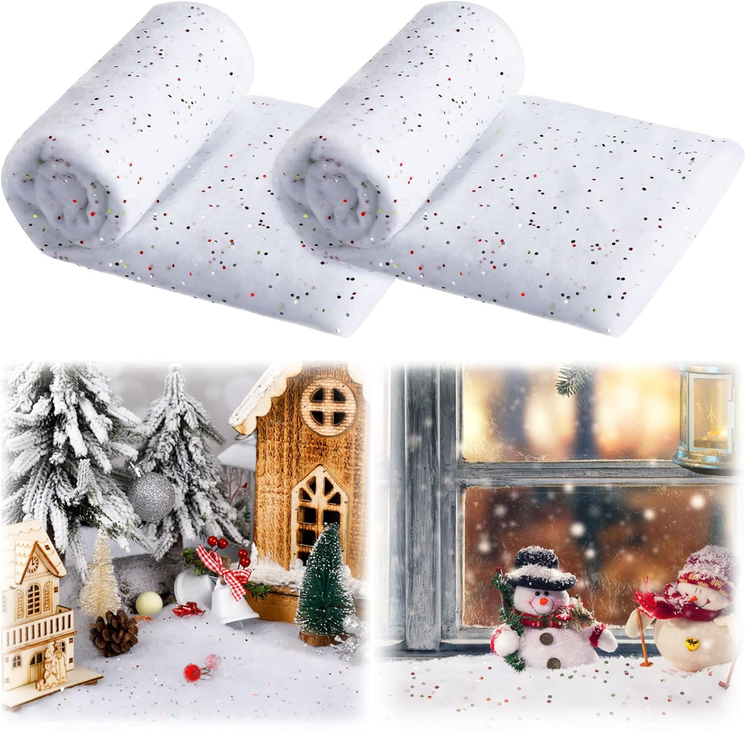 Artificial Snow - 2 Pieces Christmas Glittered Snow Blanket Wonderland Artificial Snow Glittered Blanket White Snow Decoration for Christmas Decoration, Village Displays, Christmas Tree, 39.37 x 19.68 Inches