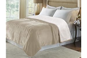 Marquess King Size Electric Blanket,Flannel Sherpa Washable and Comfortable Heated Blanket with 10 Heat Settings, Safety 10 Hours Auto-Off &Dual Temperature Dual Control by One Blanket(King, Linen)
