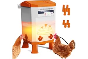GRIBOUILLAGE Heated Chicken Waterer for Winter, Thermostatically Controlled Poultry Water Heater, 4 Horizontal Nipples and 8 Support Legs, Anti-Freezing Watering System for Coop Accessories (Orange, 7L)