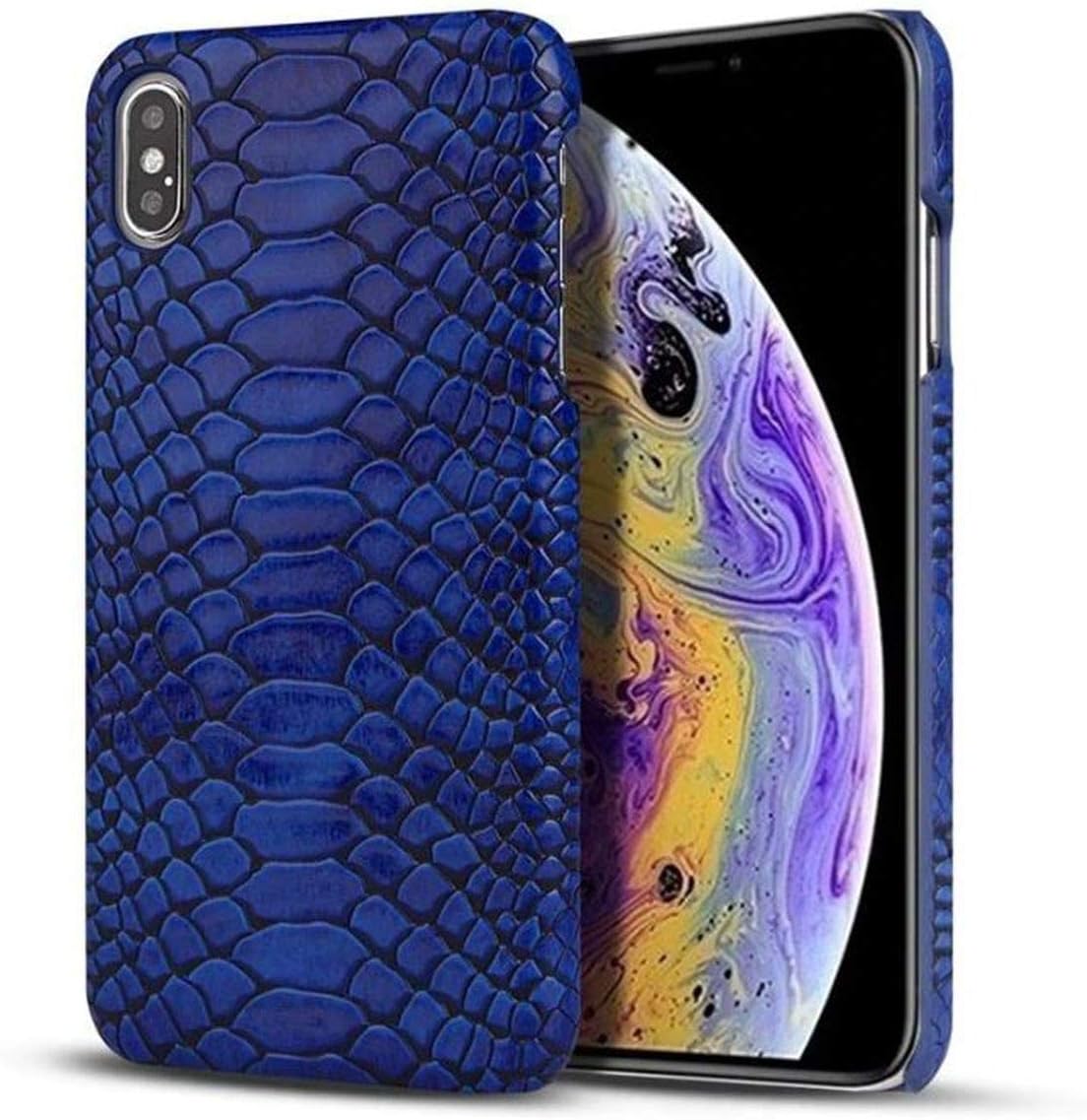 Luxury Snake Skin Textured Slim fit Hard Shell PU Leather Shockproof Cover Case for iPhone XR & XS MAX (Blue, iPhone Xs MAX)