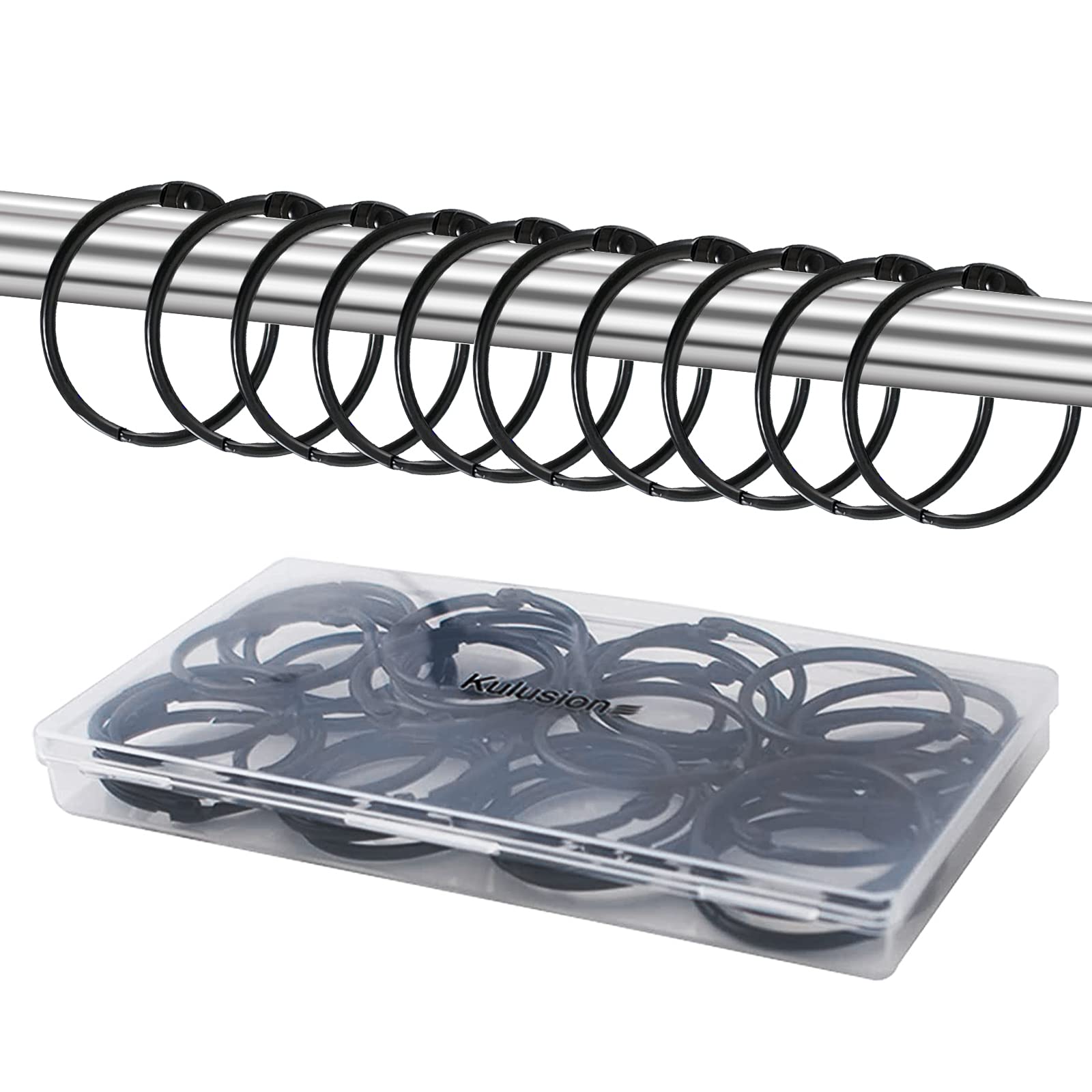 Photo 1 of 36pcs Shower Curtain Rings, Rust-Resistant Metal Round Shower Hooks for Bathroom Rod Curtains, Changing Room, Windows, Home Decoration, Movable Clasp (Black)