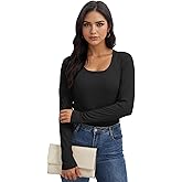 Kinglaman 1 Pack Womens Long Sleeve Scoop Neck Ribbed Shirts, U Neck Stretch Casual Basic Tops Underscrubs Layer Clothes