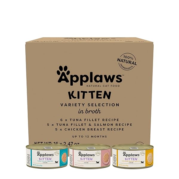 APPLAWS NATURAL WET KITTEN FOOD, LIMITED AND NATURAL INGREDIENTS, HIGH PROTEIN WITH NO ARTIFICIAL ADDITIVES, KITTEN VARIETY IN BROTH (16 X 2.47OZ CANS)