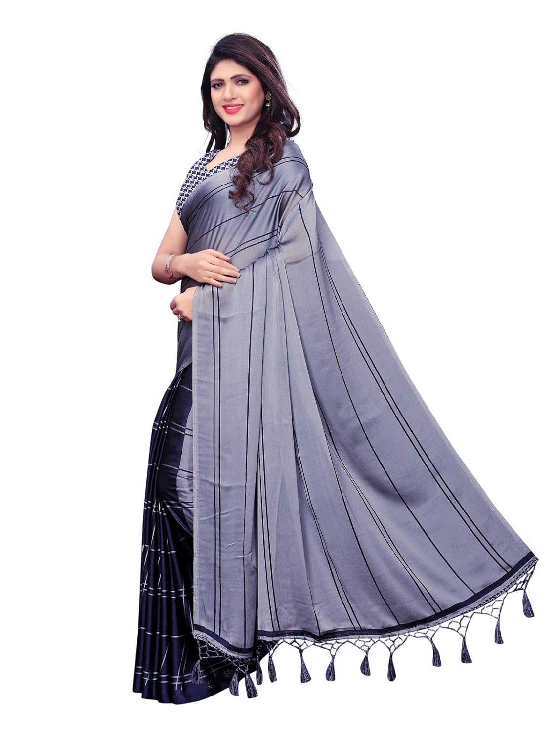 kanchnar women's chiffon stripped printed saree