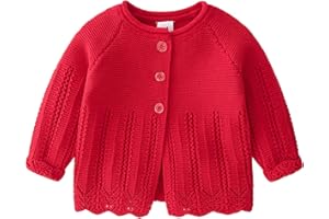 Toddler Baby Girls Knit Cardigan Solid Plain Hollow Open Front Sweater Newborn Infant Fall Jacket with Button