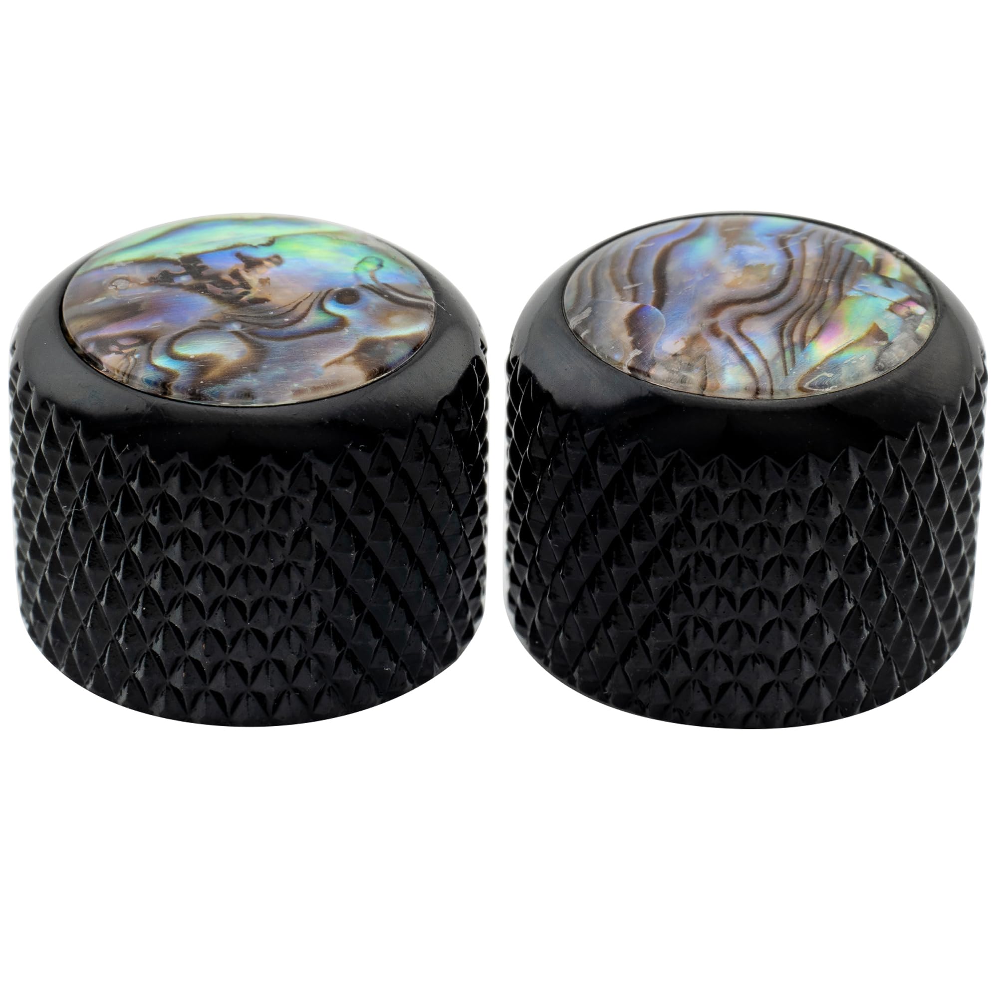 Musiclily Pro Fine 24 Splines Steel Abalone Top Dome Knobs Push-on Control Knobs for USA Electric Guitar or Bass 19x16.5mm, Black (Set of 2)