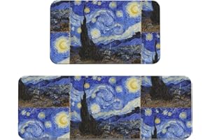 The Starry Night Kitchen Rugs Set of 2, Cushioned Anti-Fatigue Kitchen Mats for Floor, Waterproof Comfort Standing Mat Absorb