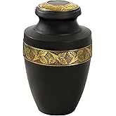 CLEENTABLE Metal Alloy Decorative Urn for Human Ashes - Decorative Memorial Urn for Adult Human Ashes Man & Woman Funeral Urn - Secure Screw-Top Lid, Hold Remains up to 200lbs 11" (Black & Gold)