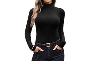 Ekouaer Women Turtleneck Shirt Long Sleeve Layer Tops Basic Ribbed Tees Soft Stretch Thermal Undershirts Lightweight Blouse