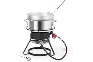 OuterMust Fish Fryer Pot and Basket, 58,000 BTU 11 Qt. Aluminum Outdoor Deep Fry Pot with Basket and 5 Inches Thermometer for Frying Fish, French Fries
