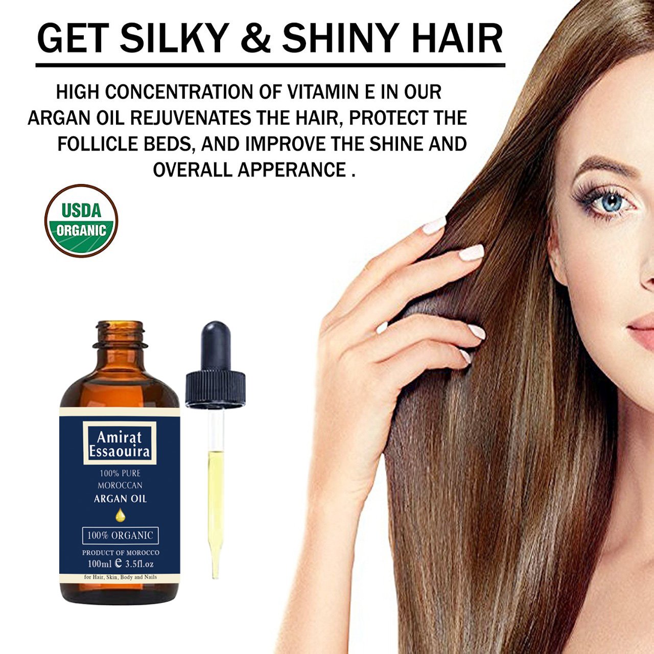 Amirat Essaouira-Olio di Argan Biologico Puro al 100% per Capelli, Pelle, Corpo e Unghie 100ml - Spremuto a Freddo in Marocco - Balsamo profondo e Anti-Età Emolliente / Anti-rughe Ultra Idratante