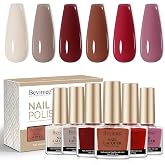 Bevimee Nail Polish Set 6 Colors Quick Dry Nail Lacquer | Non Gel Nude Brown Red Air Dry Fingernail Polish Regular Sheer Colors DIY Salon Gift for Women