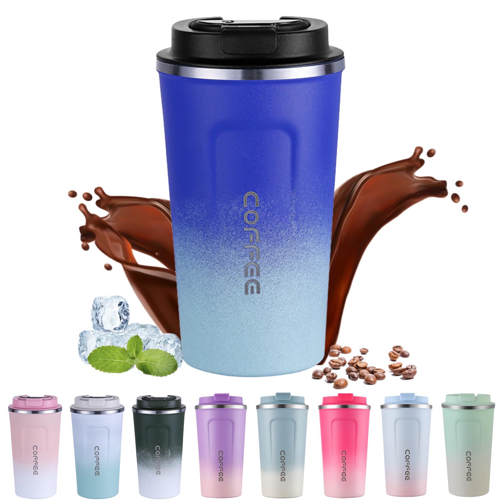 EACHPT Travel Mug, 510ml Coffee Travel Mug with Leakproof Lid,Stainless Steel Thermal Cups for Hot Drinks,Reusable Vacuum Insulated Coffee Cups, Travel Coffee Mug for Hot Cold Drinks/Tea