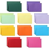 Guakicae 10 Assorted Colors Blank Cards and Envelopes 4 x 6 Heavyweight Folded Cardstock and A4 Printable Envelopes Self Seal 20 packs for Christmas, Wedding Invitations, Thank You Cards, Birthday