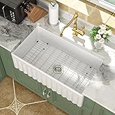 Logmey 33 In White Fireclay Farmhouse Sink with Pop-up Drain & Reversible Design 33x18x10 Durable Ceramic Apron Front Sinks,E