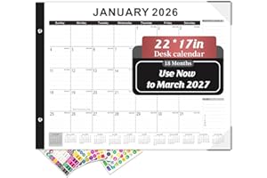 Gannyfer Desk Calendar 2026, Large 2026 Desk Calendar 22" x 17", Use Now to March 2027, 18 Monthly Academic Desktop Calendar 2026 with To-Do List, 2026 Calendar for Office, School, Home(6 Stickers)
