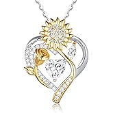 Jiostonor S925 Silver Moissanite Necklaces for Women, Anniversary Birthday Gifts for Wife Mom Her, Christmas Jewelry Gifts for Her, Moissanite Heart Pendant, Sunflower Heart Necklace