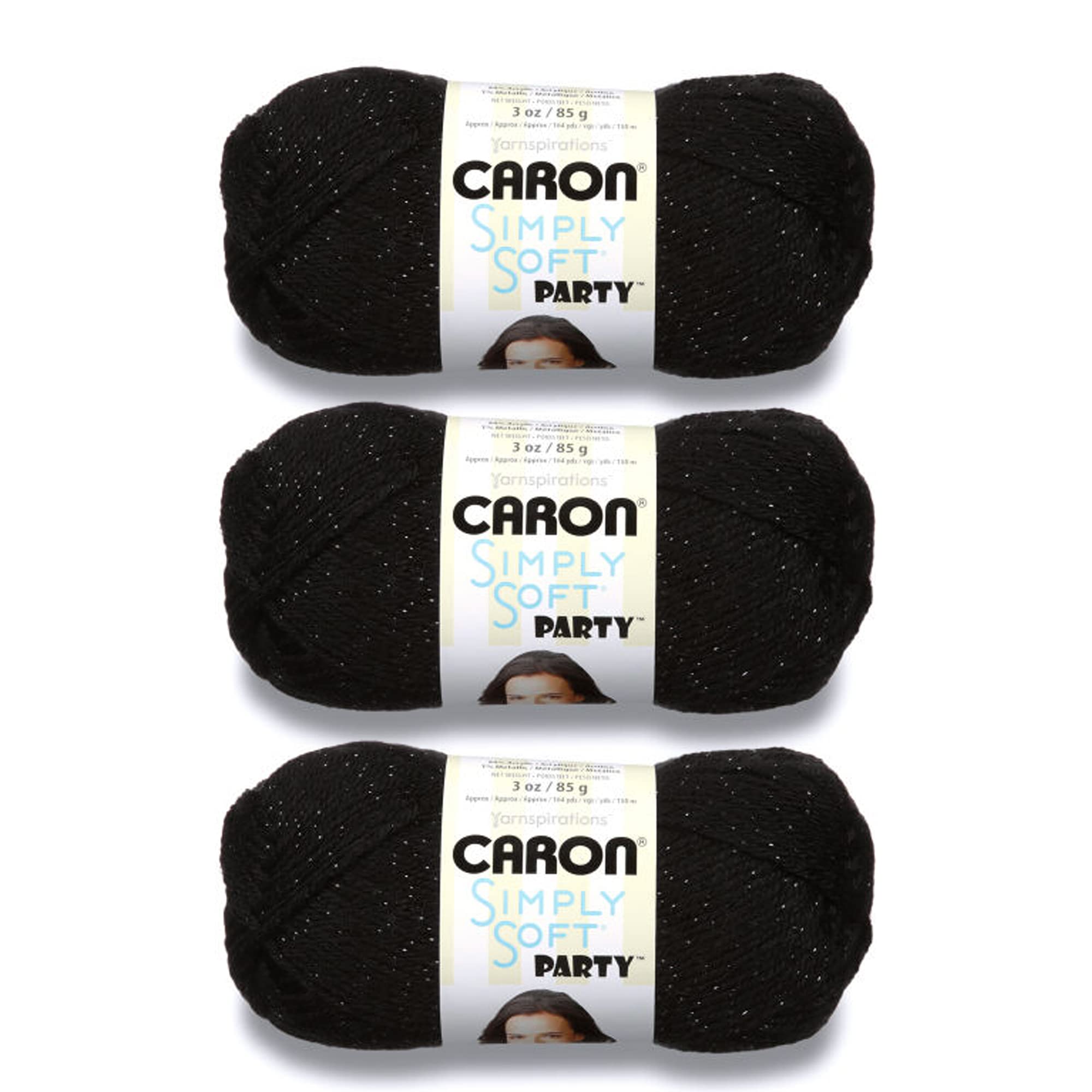 Caron Simply Soft Party Black Sparkle Yarn - 3 Pack of 85g/3oz - Acrylic - 4 Medium (Worsted) - 164 Yards - Knitting/Crochet