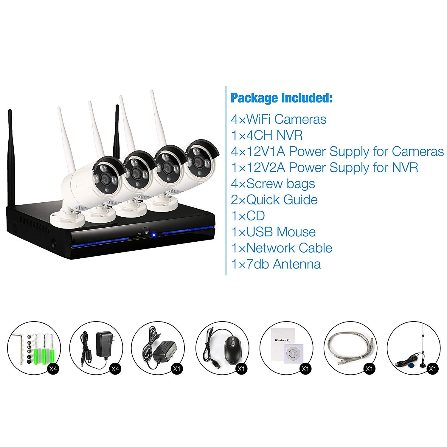 Security Camera Set Outdoor Wifi, 4 x 1080P Wireless CCTV Cameras Kit for Home Garden, IP Surveillance Camera System with Night Vision, Motion Detector, NVR Recorder with 1TB Hard Disk, IP66 Waterproof, Motion Sensor for Android,IOS & PC , 