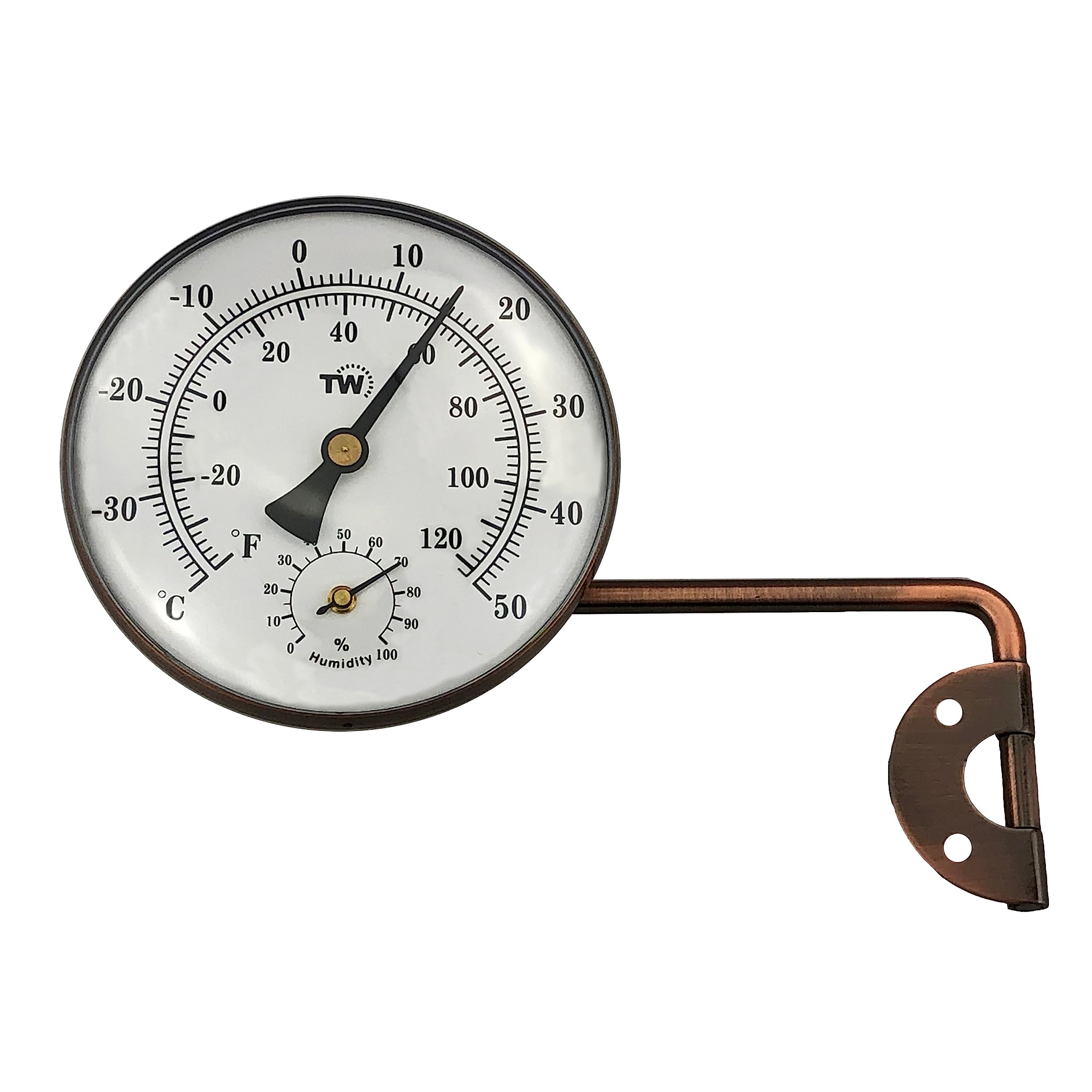 Outdoor Thermometer Hygrometer with Stylish Dial Design - Garden Thermometer Suitable for Outside Temperature and Humidity Meter Gauge Wall Greenhouse Garage Swinging Arm for Easy Positioning