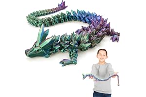 FOTN 3D Printed Dragon, 3D Dragon,24 Inch 3D Printed Fidget Dragon, Bigger Fidget Crystal Dragon Toys, 3D Printed Articulated Dragon for Home Office Car Desk Decor Toys (Red Yellow Blue)